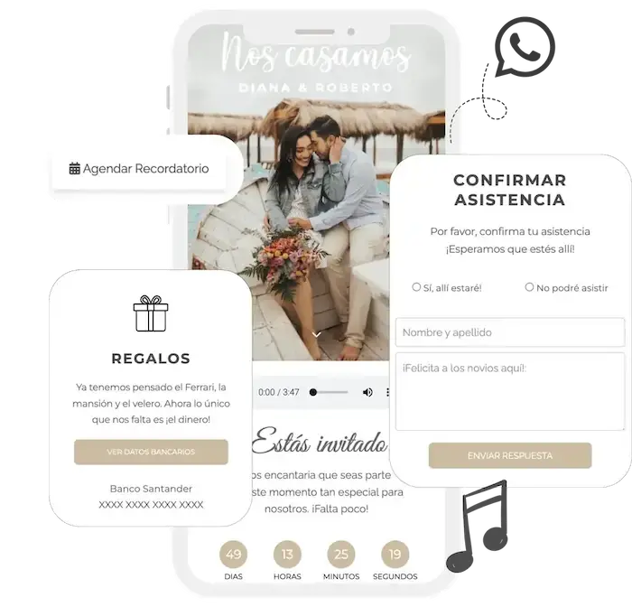 Ejemplo de invitación digital de boda Weddingfy para compartir por WhatsApp
